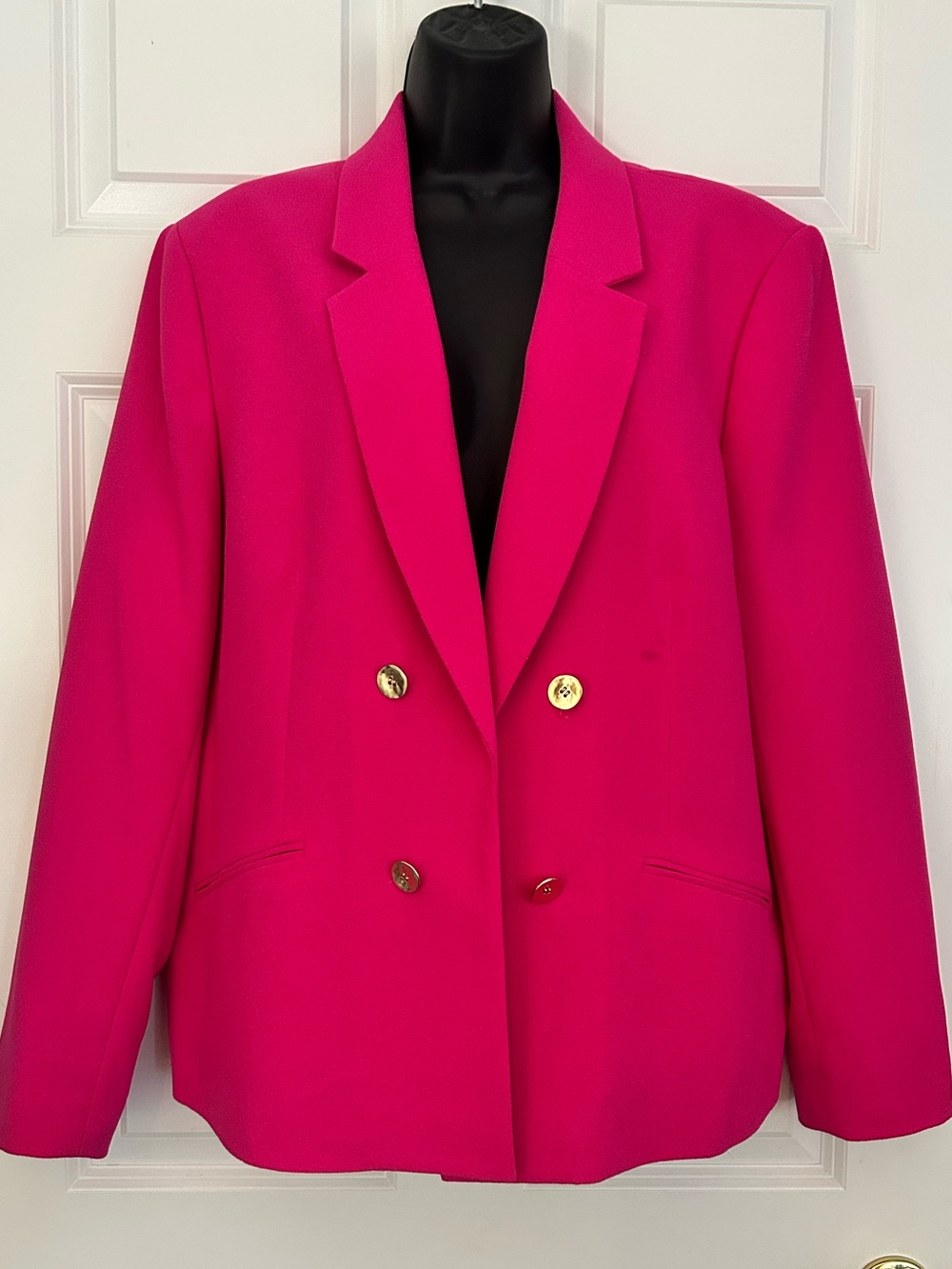 Bar III Double-Breasted Hot Pink Blazer with Gold Buttons